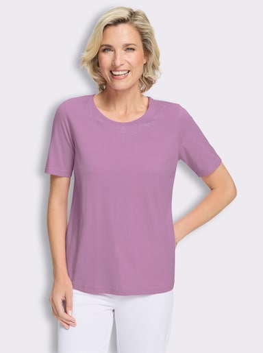 Kurzarmshirt mit Glitzersteinchen-Applikation - orchidee