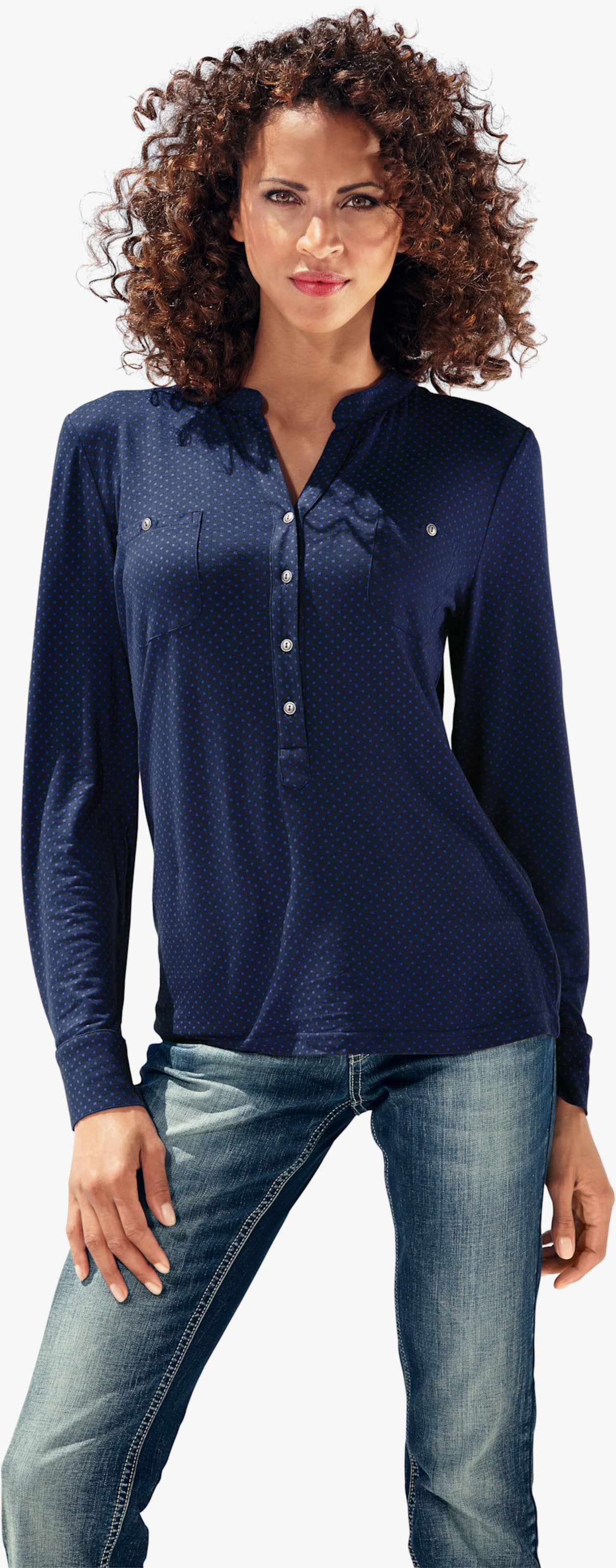 heine Blouseshirt met borstzakken - blauw