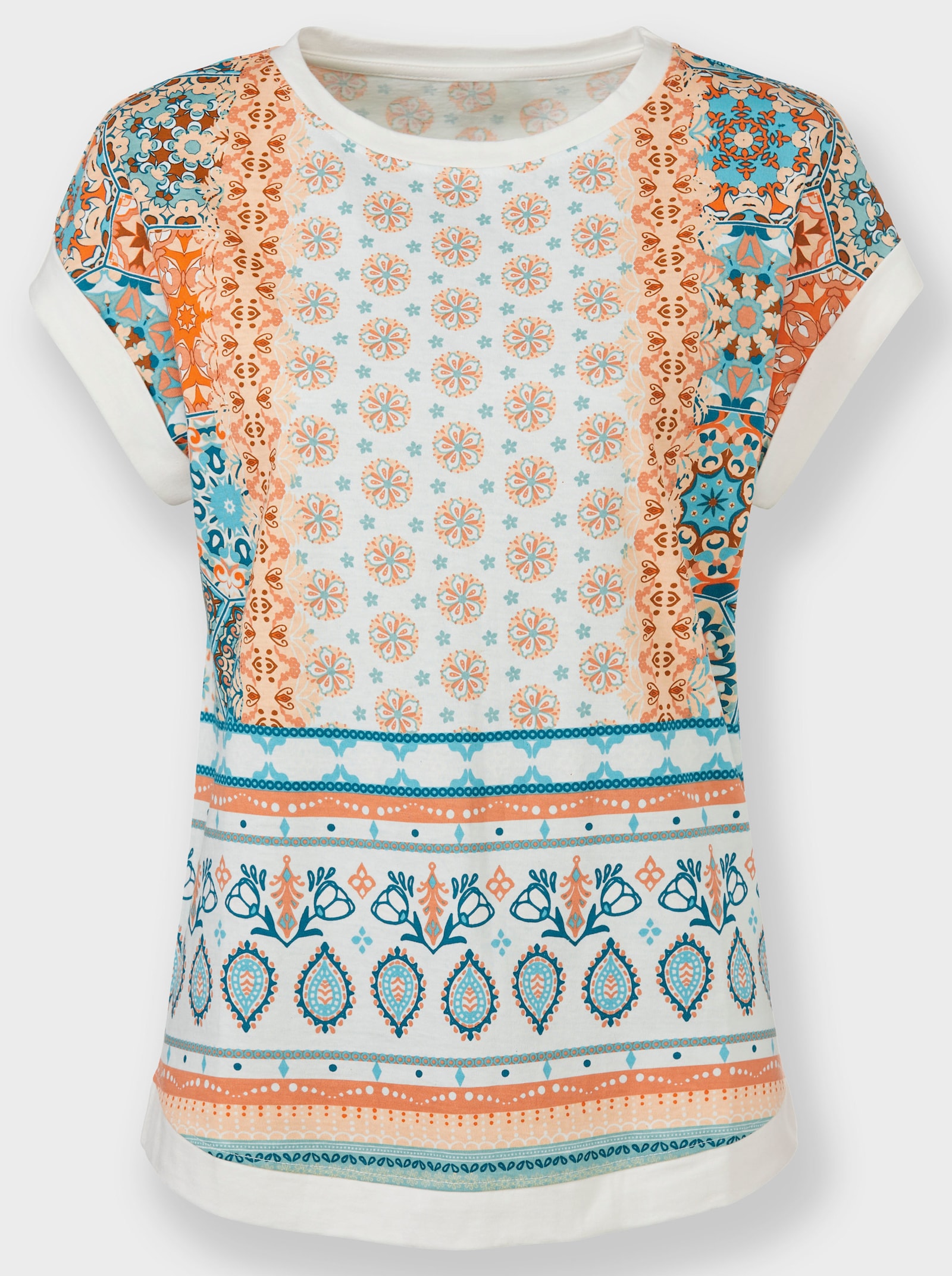 Kurzarmshirt mit Muster-Mix - apricot-salbei-bedruckt
