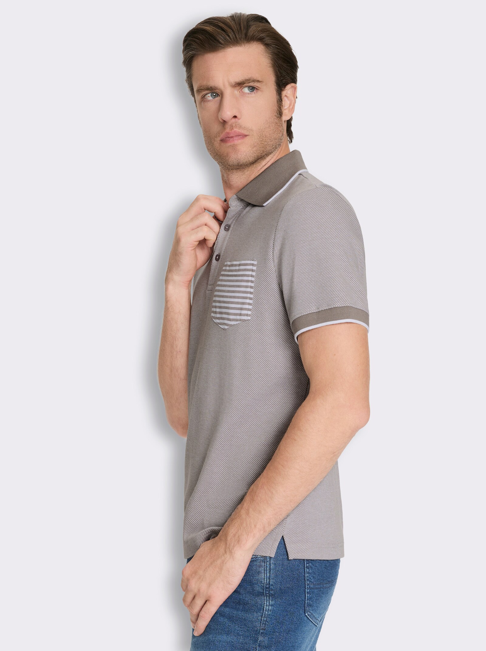Marco Donati Kurzarmshirt in Jacquard-Qualität, mit Modal - taupe-gestreift