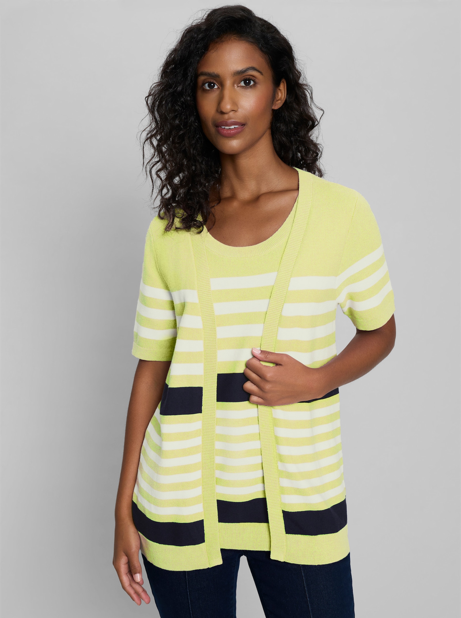 heine 2-in-1-Pullover mit Streifen - pistazie-marine-geringelt