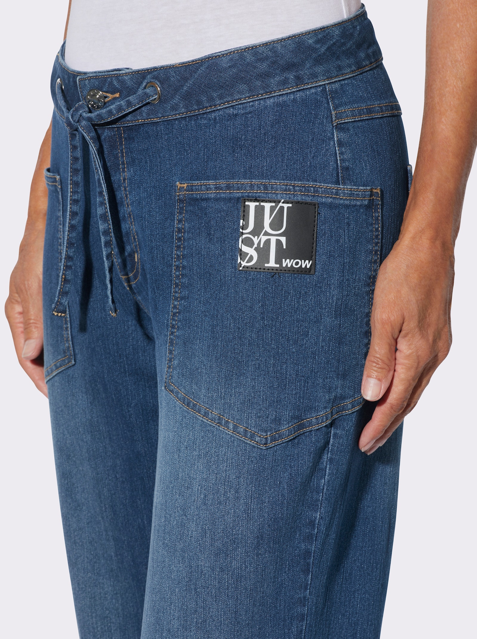 Jeans mit Formbund und Tunnelzug - blue-stone-washed