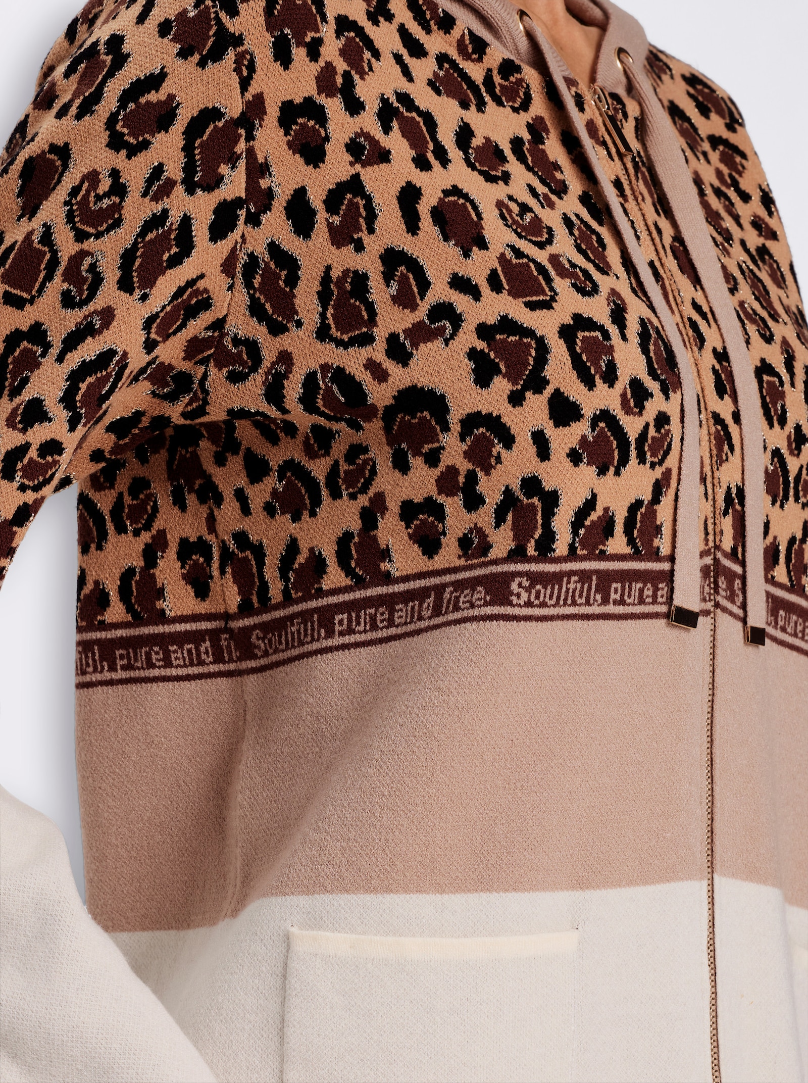 heine Kapuzenstrickjacke mit Animal-Dessin - schoko-champagner-gemustert