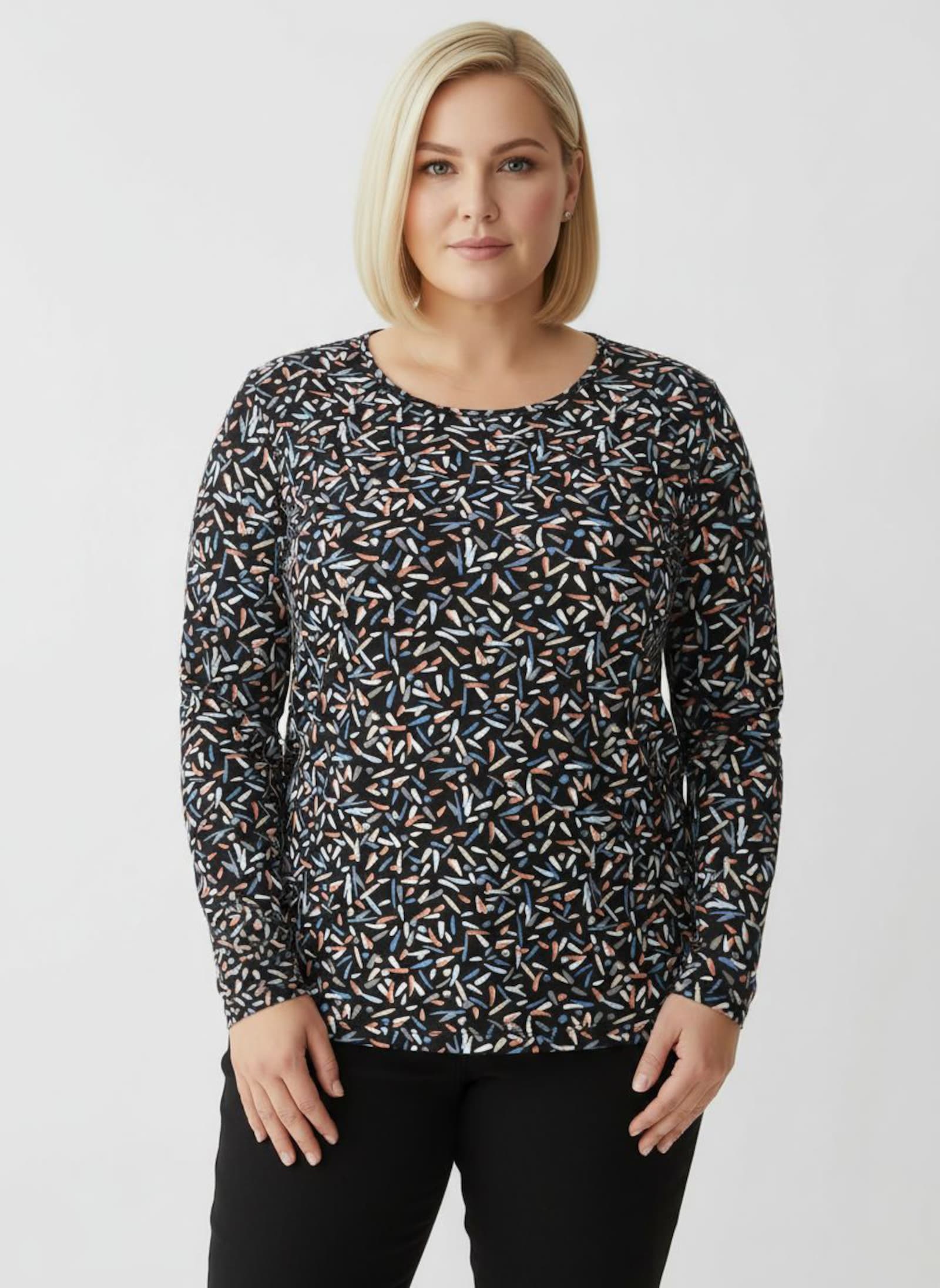 Langarmshirt mit Grafik-Dessin - schwarz-papaya-bedruckt