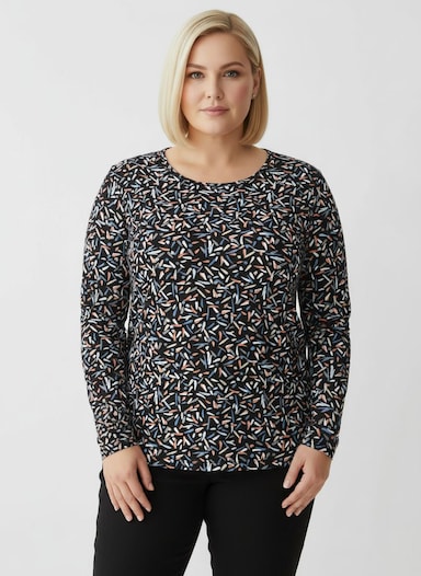Langarmshirt mit Grafik-Dessin - schwarz-papaya-bedruckt