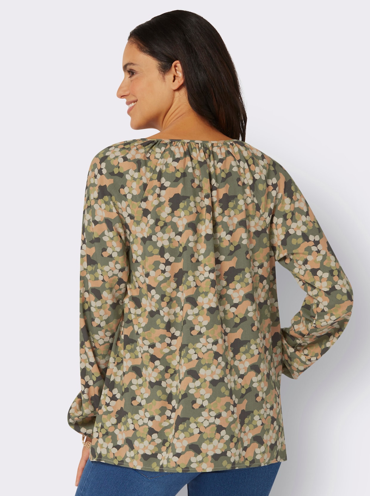 Comfortabele blouse - kaki/zand/bedrukt