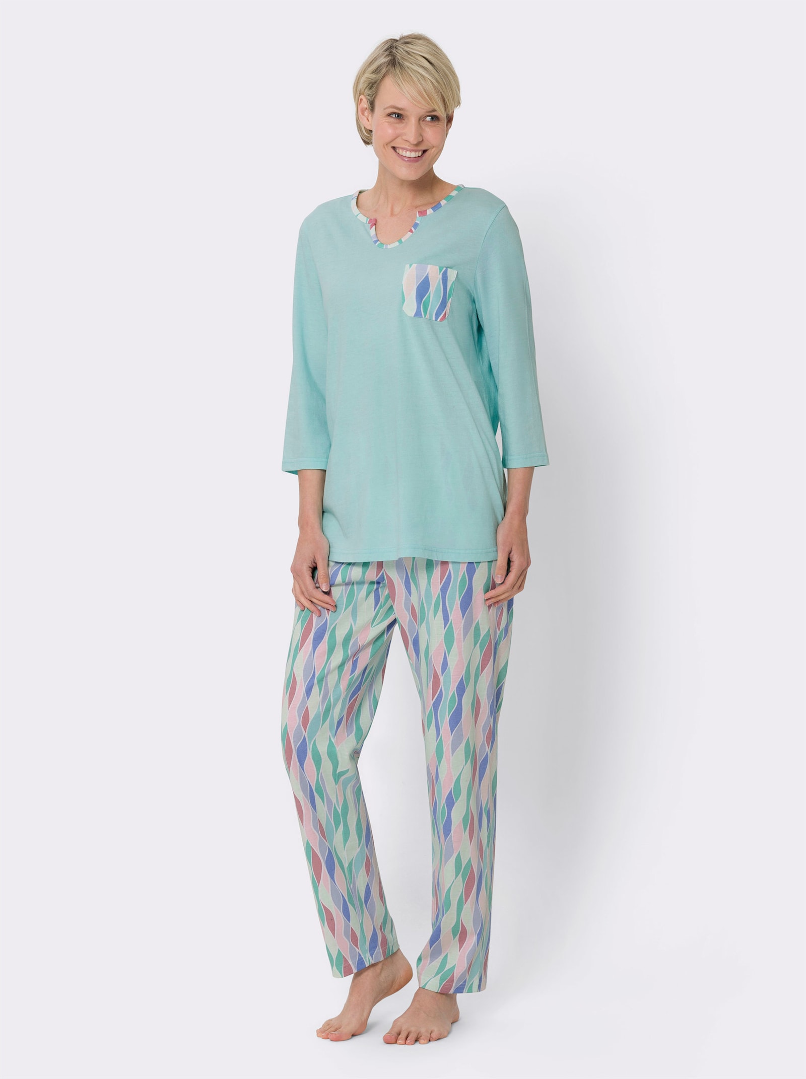 Pyjama met 3/4-mouwen, bedrukt - mint geprint