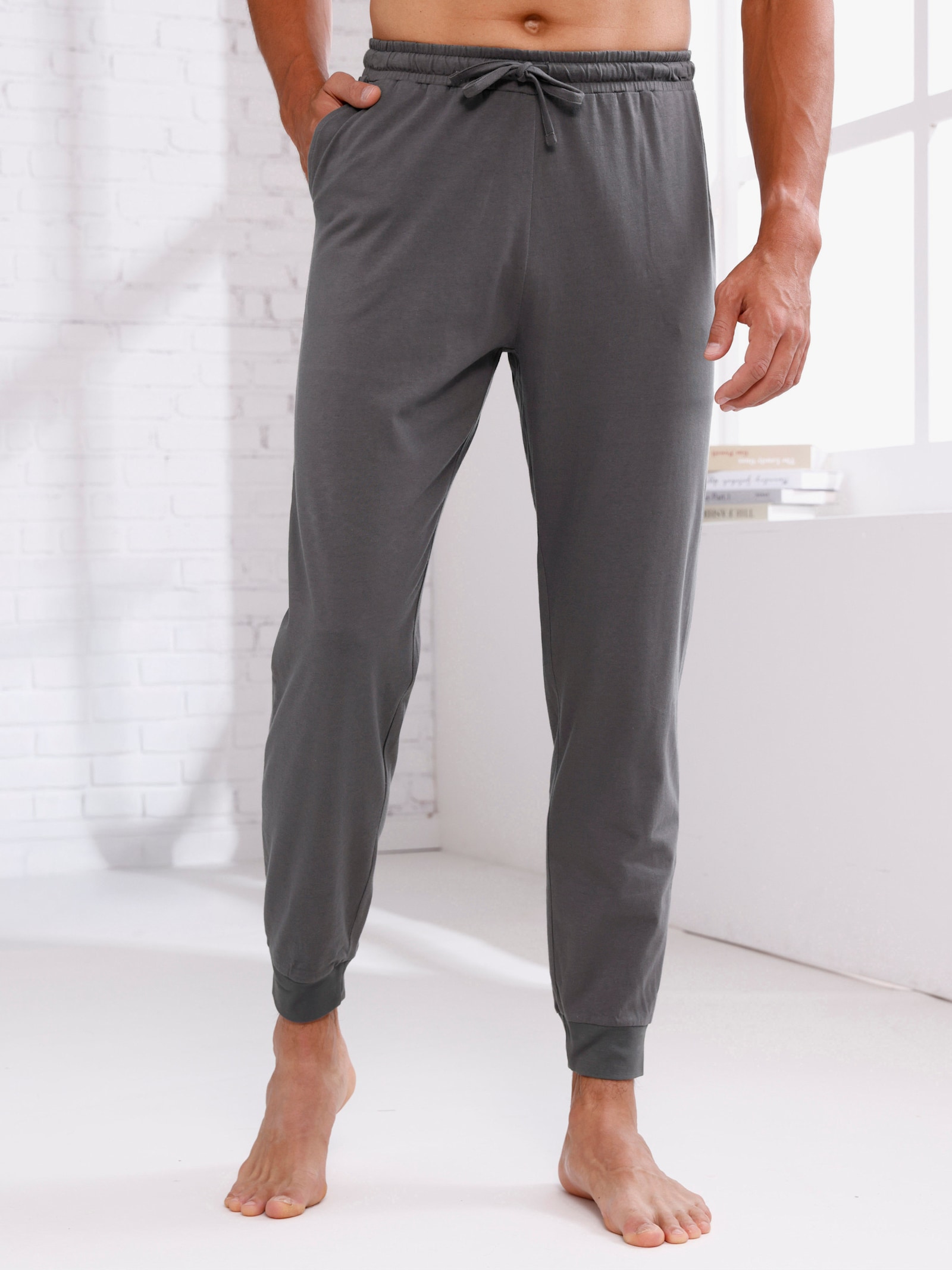 Žerzejové kalhoty s elastickými žebrovanými náplety - antracitová