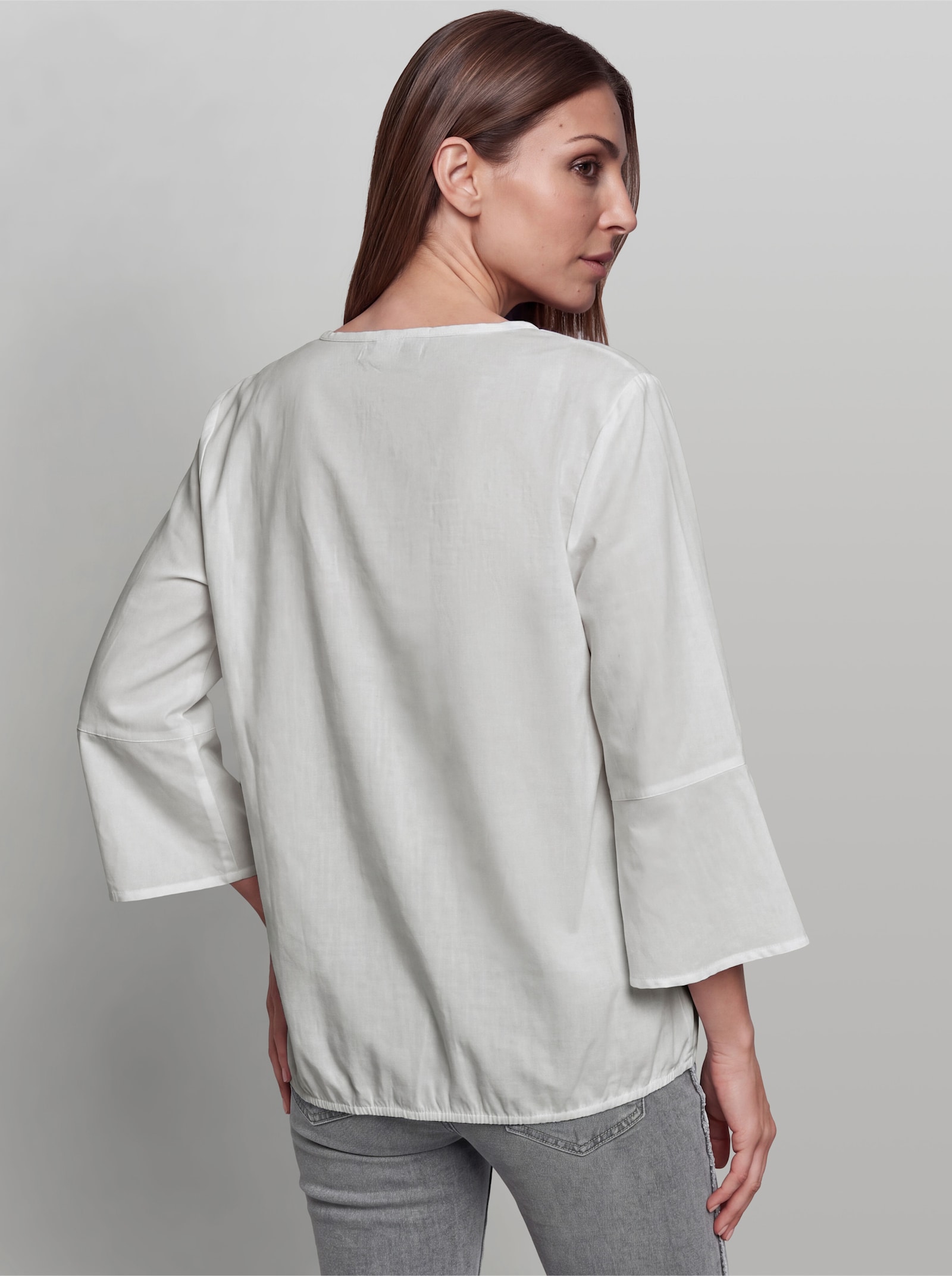 heine Baumwollbluse mit Folienprint - weiß