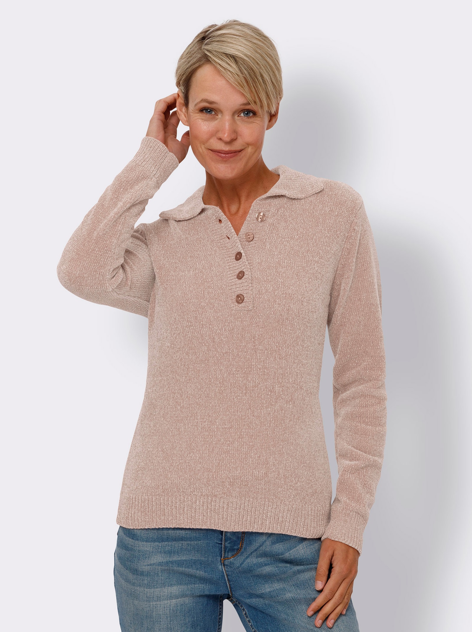 Polopullover aus Chenillegarn - puder