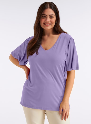 sheego V-Shirt mit Flügelärmeln und Bindeband im Nacken - lavendel