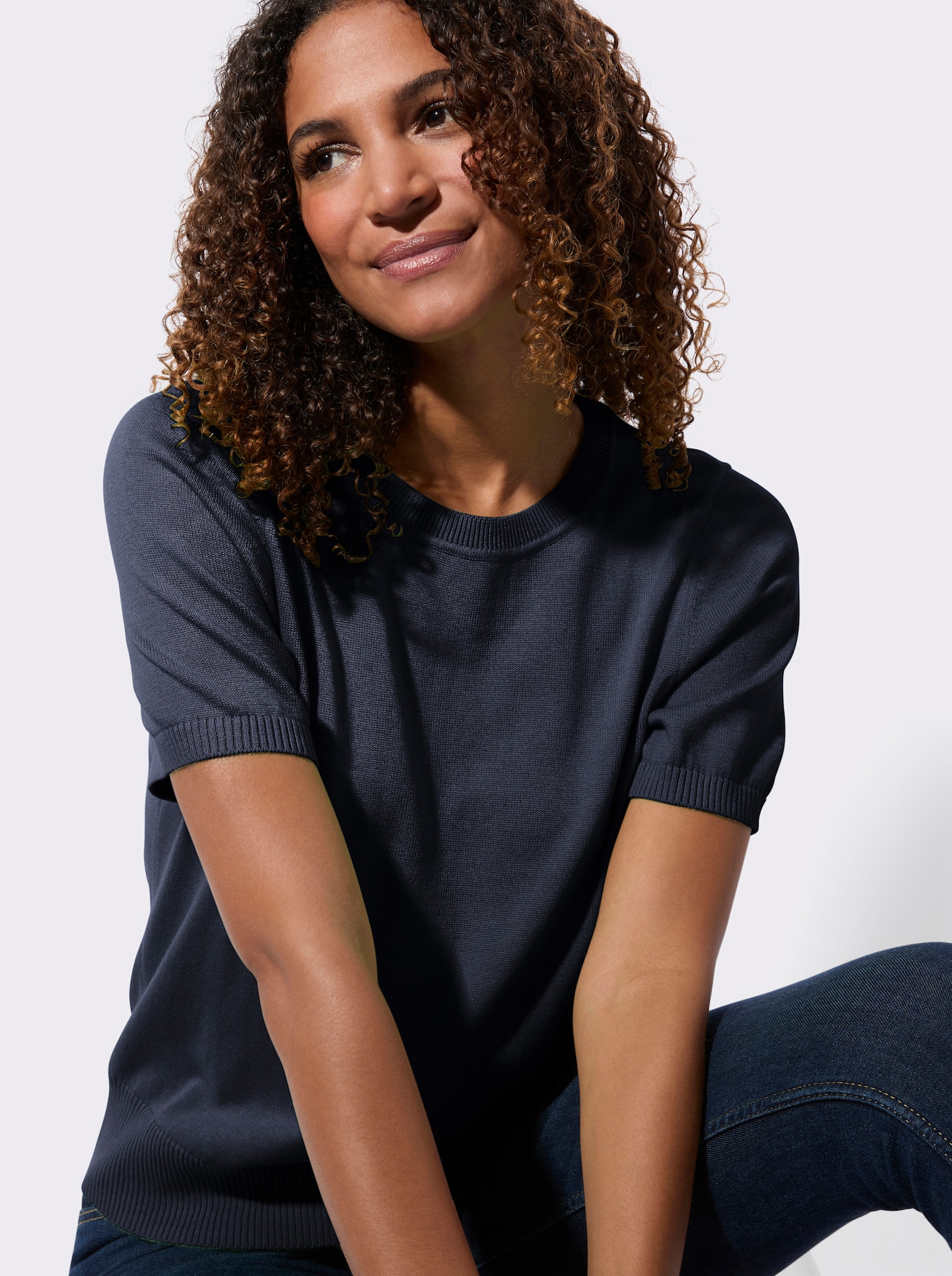 Bavlněný svetr s žebrovanými náplety - námořnická modrá