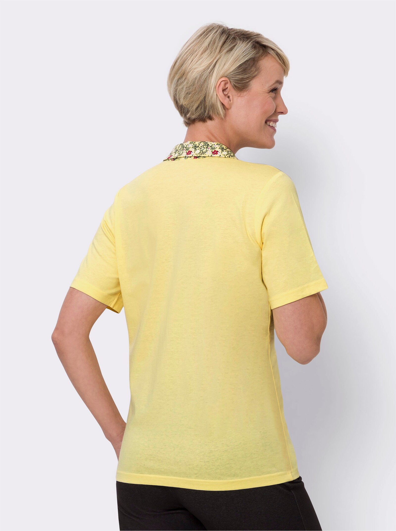 Kurzarmshirt mit Polokragen - zitrone