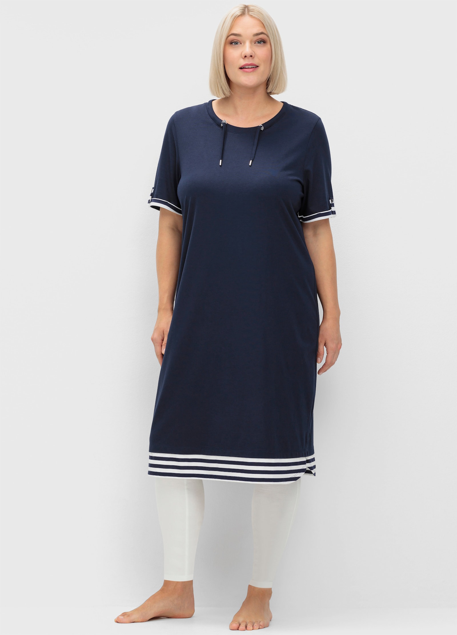sheego Shirtkleid mit Bindebändern - marine