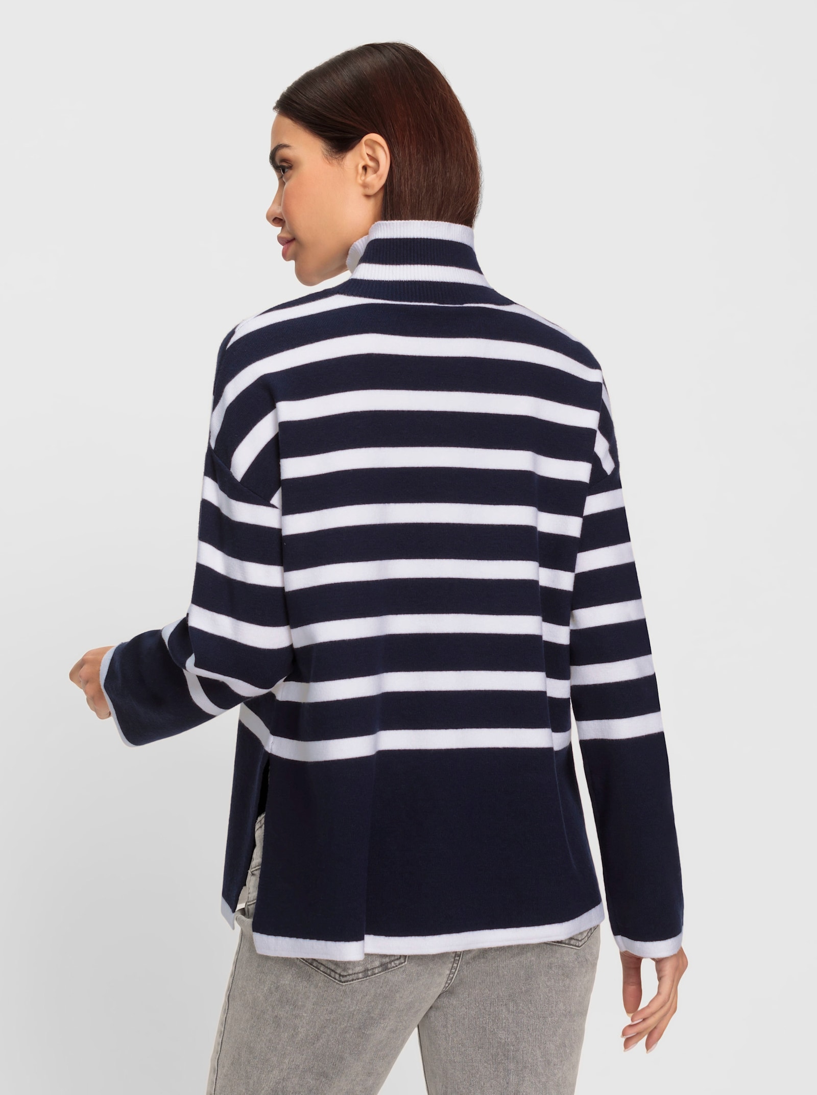 heine Streifenpullover mit Stehkragen - marine-ecru-geringelt