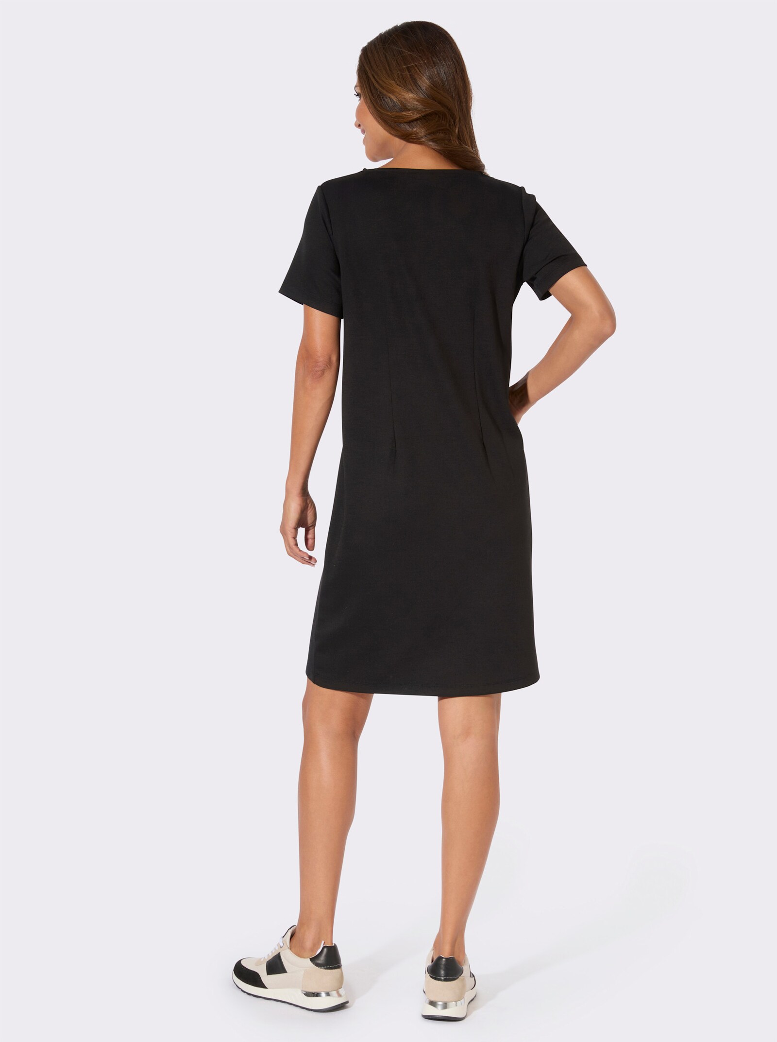 Jerseykleid mit Reißverschluss - schwarz-ecru