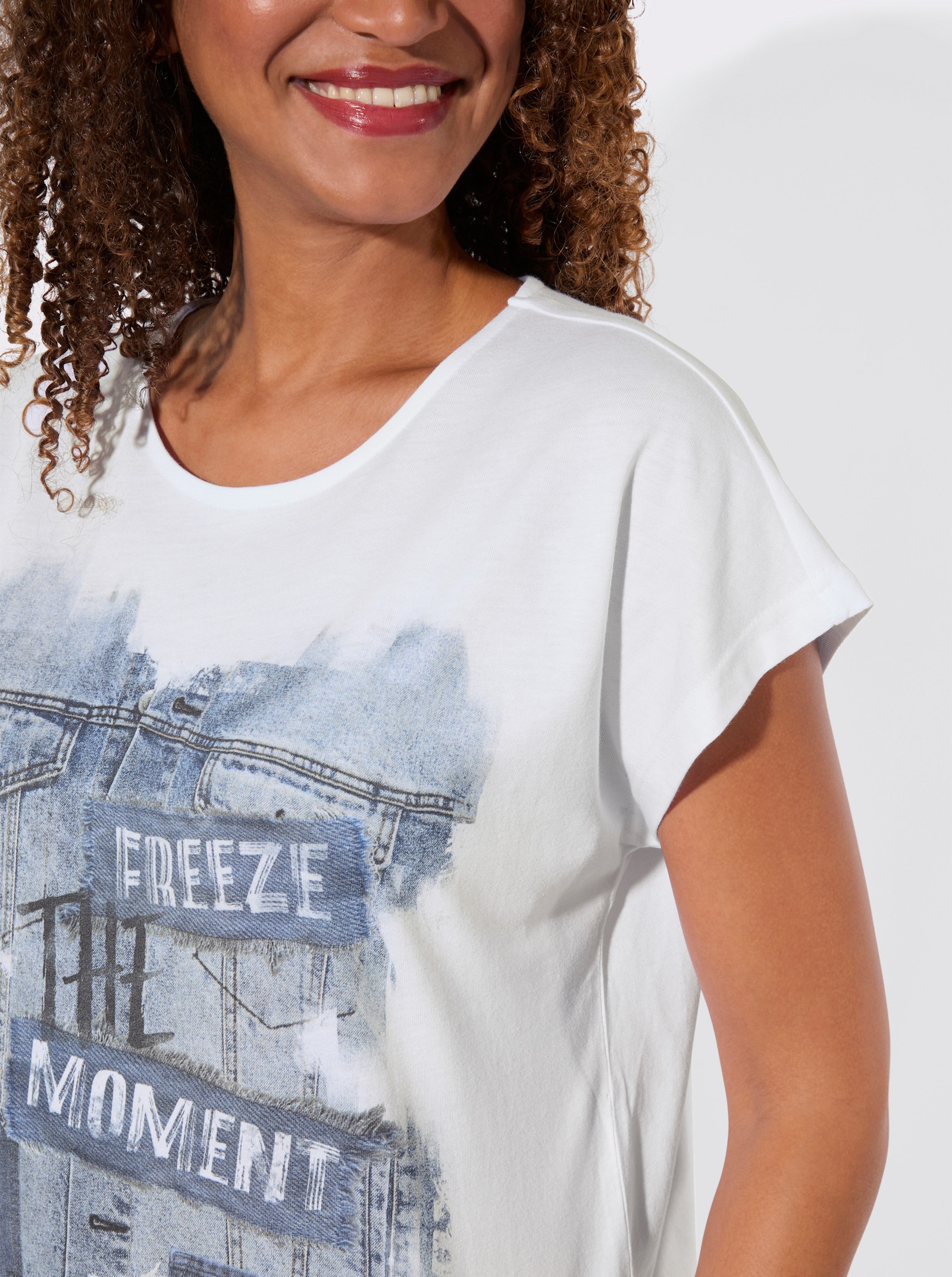 Shirt mit Druck-Motiv vorne - weiß-jeansblau-bedruckt