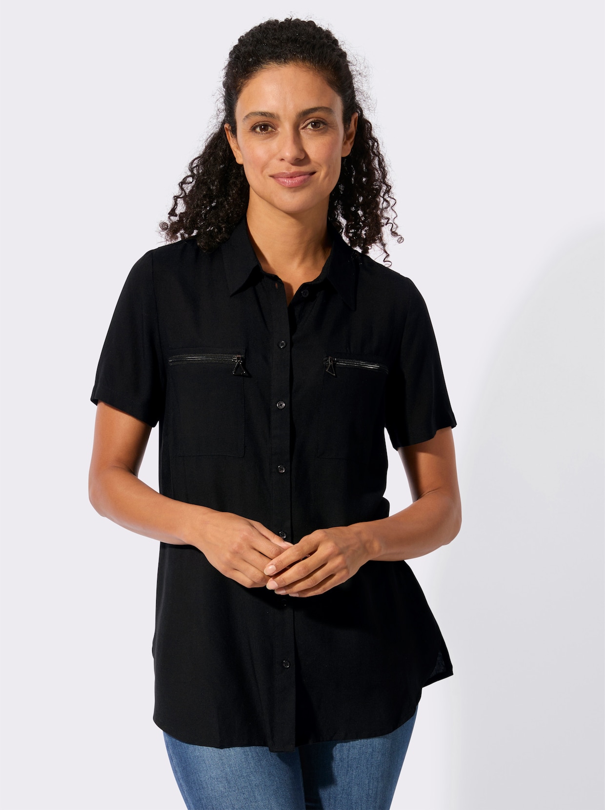 Longbluse mit langen Seitenschlitzen - schwarz