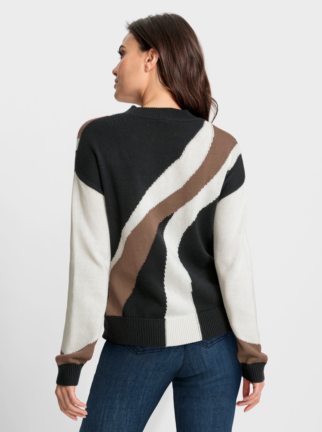 heine Pullover met ronde hals - bruin/zwart gedessineerd