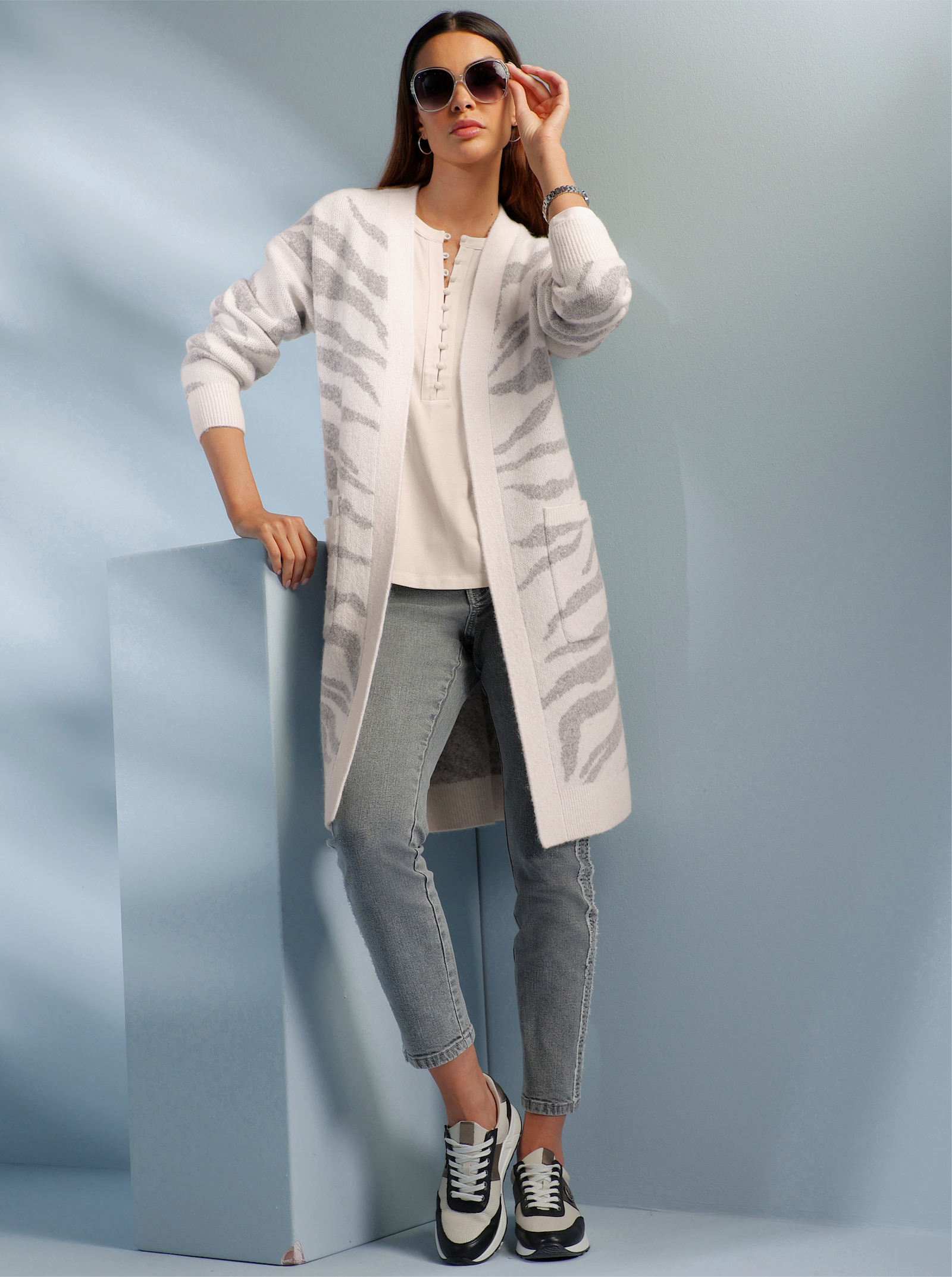 heine Vest van jacquard in zebralook - champagne/steengrijs gedessineerd