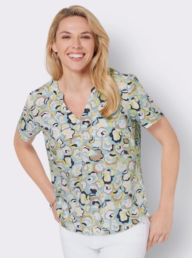 Druckbluse mit abgerundetem Saum - mint-zitrone-bedruckt