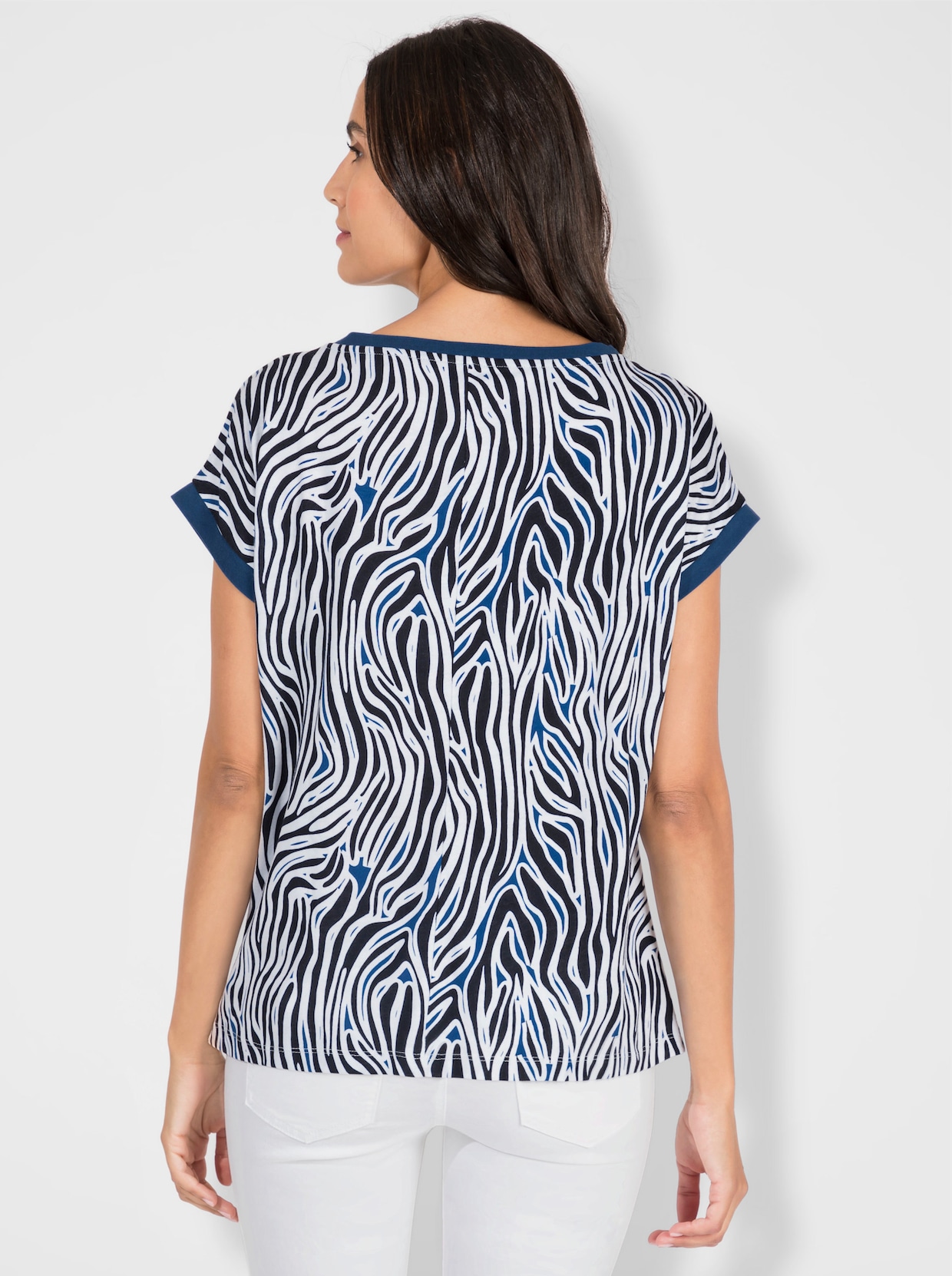 T-Shirt - marine-ecru-bedruckt