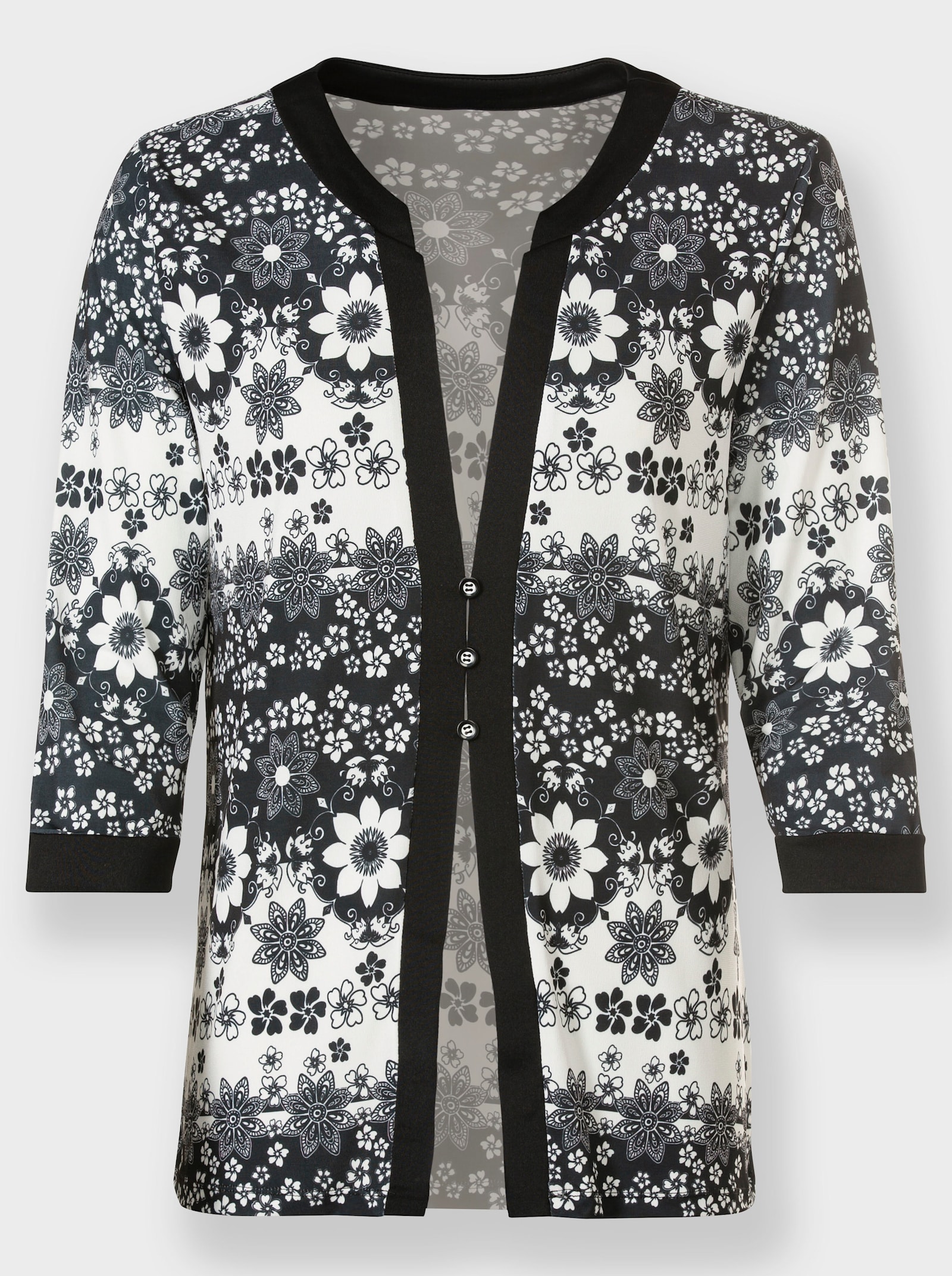 2-in-1-Shirt mit 3/4-langen Ärmeln - ecru-schwarz-bedruckt