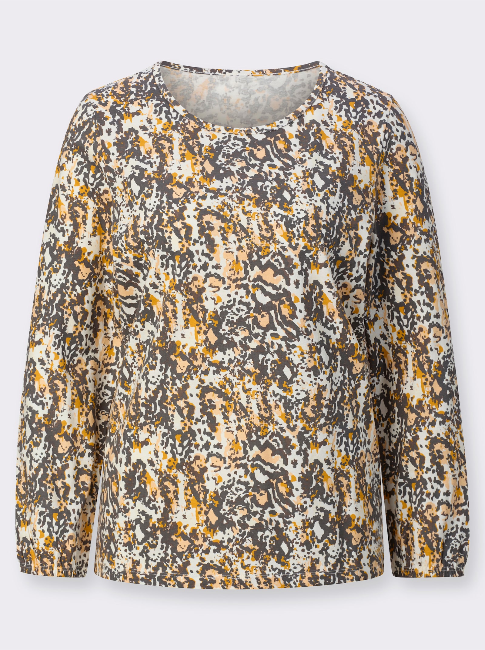 Shirt met lange mouwen van puur katoen - ecru/antraciet bedrukt