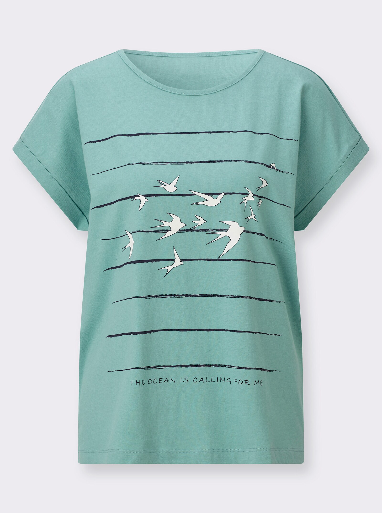 Print-Shirt mit überschnittenen Schultern - salbei-marine-bedruckt