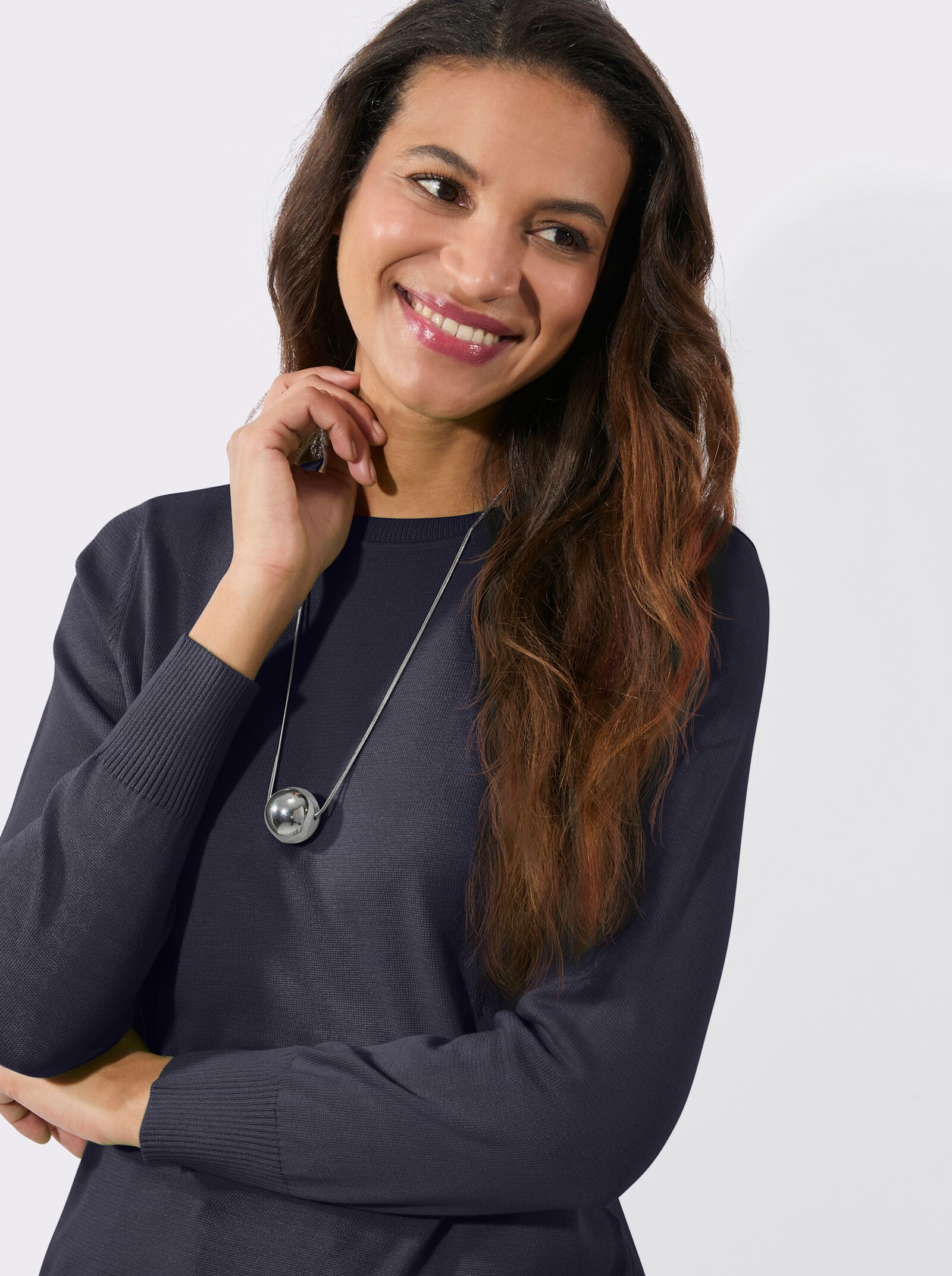 Longpullover in Feinstrick-Qualität - marine