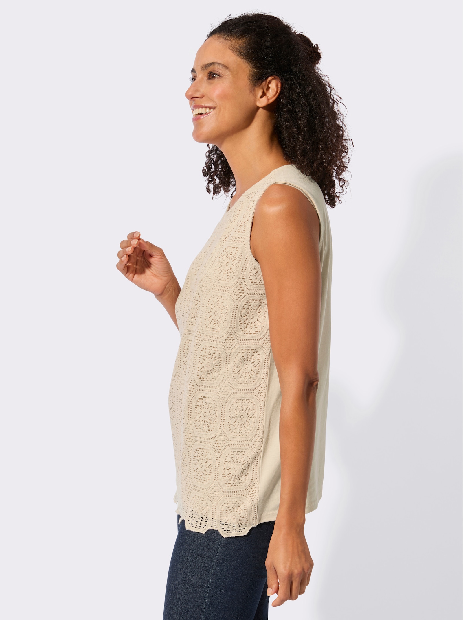 Spitzentop mit Jersey-Futter - sand