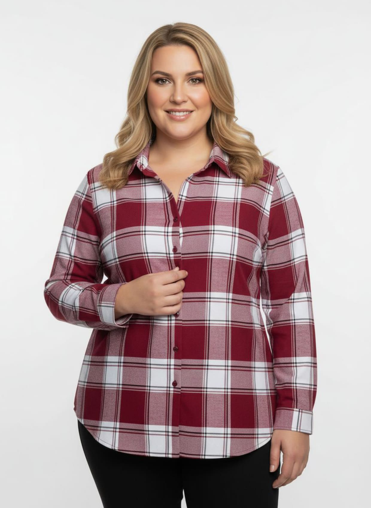 Flanellbluse in Karo-Muster - dunkelrot-weiß-kariert