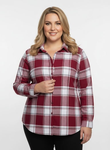 Flanellbluse in Karo-Muster - dunkelrot-weiß-kariert