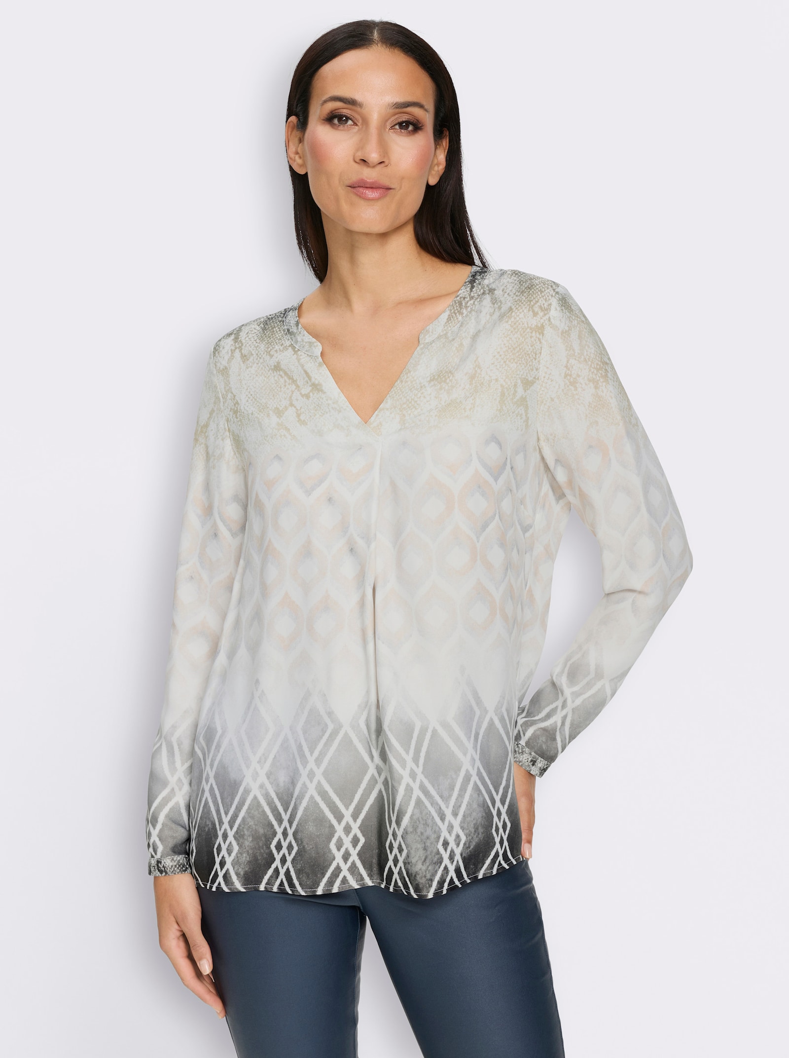 heine Schlupfbluse mit Druck-Dessin - ecru-graphit-bedruckt