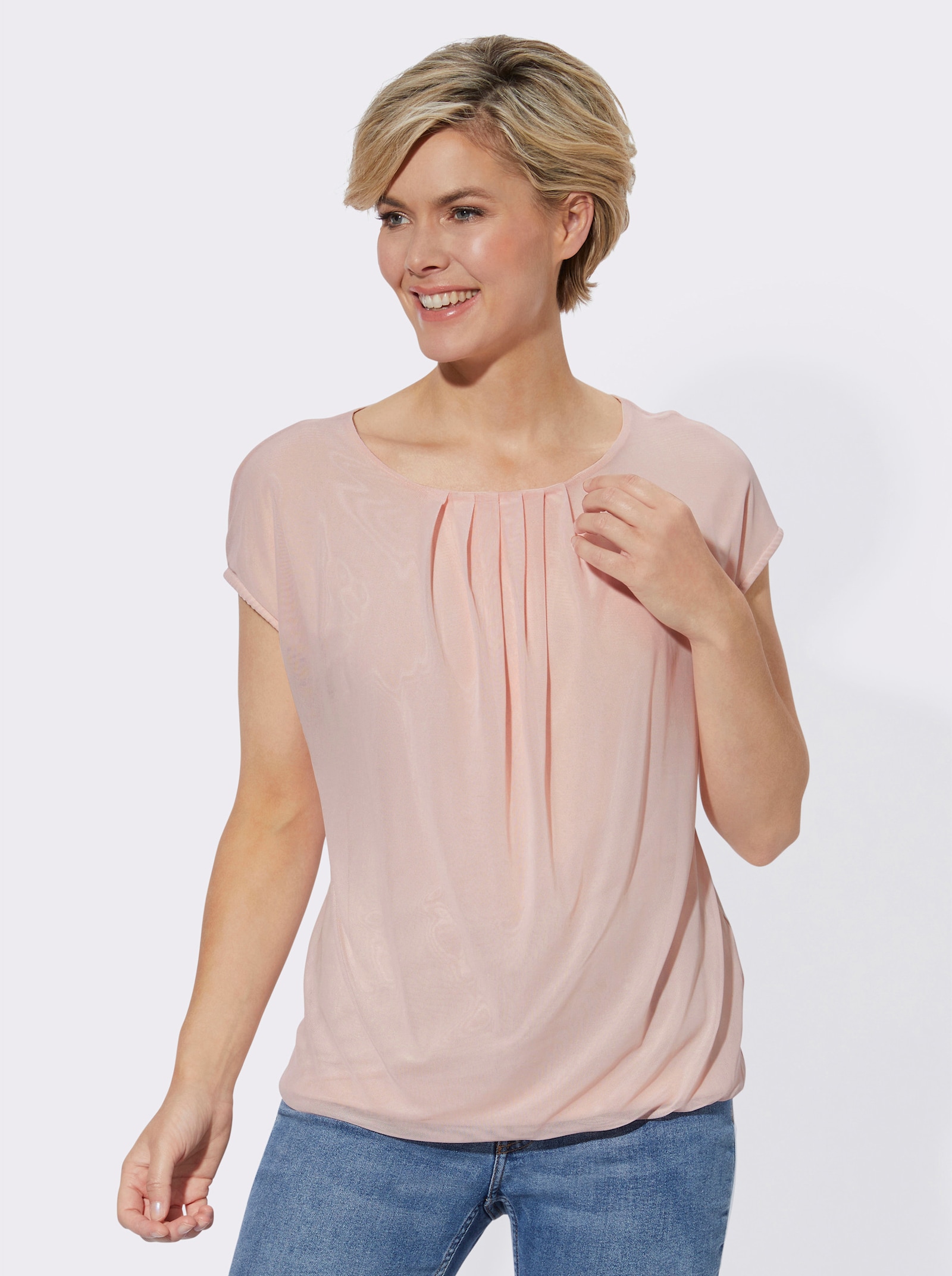Blusenshirt mit elastischem Saum - rosé