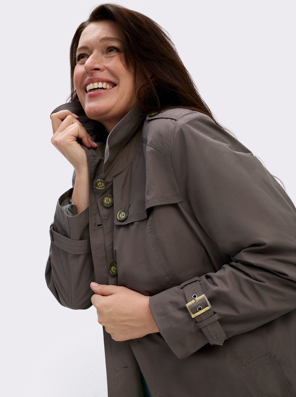 Kurzmantel in Trenchcoat-Optik - taupe