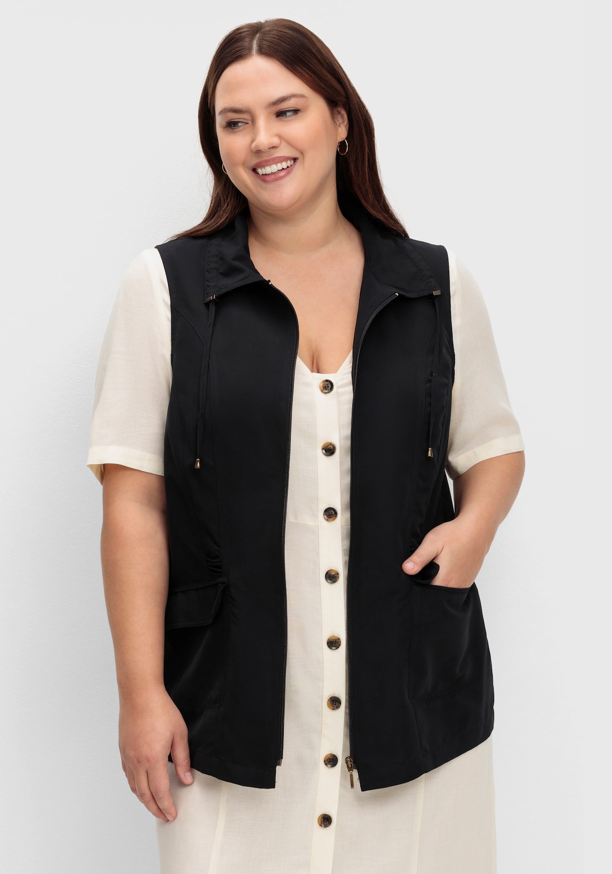 Longweste aus Microfaser - schwarz