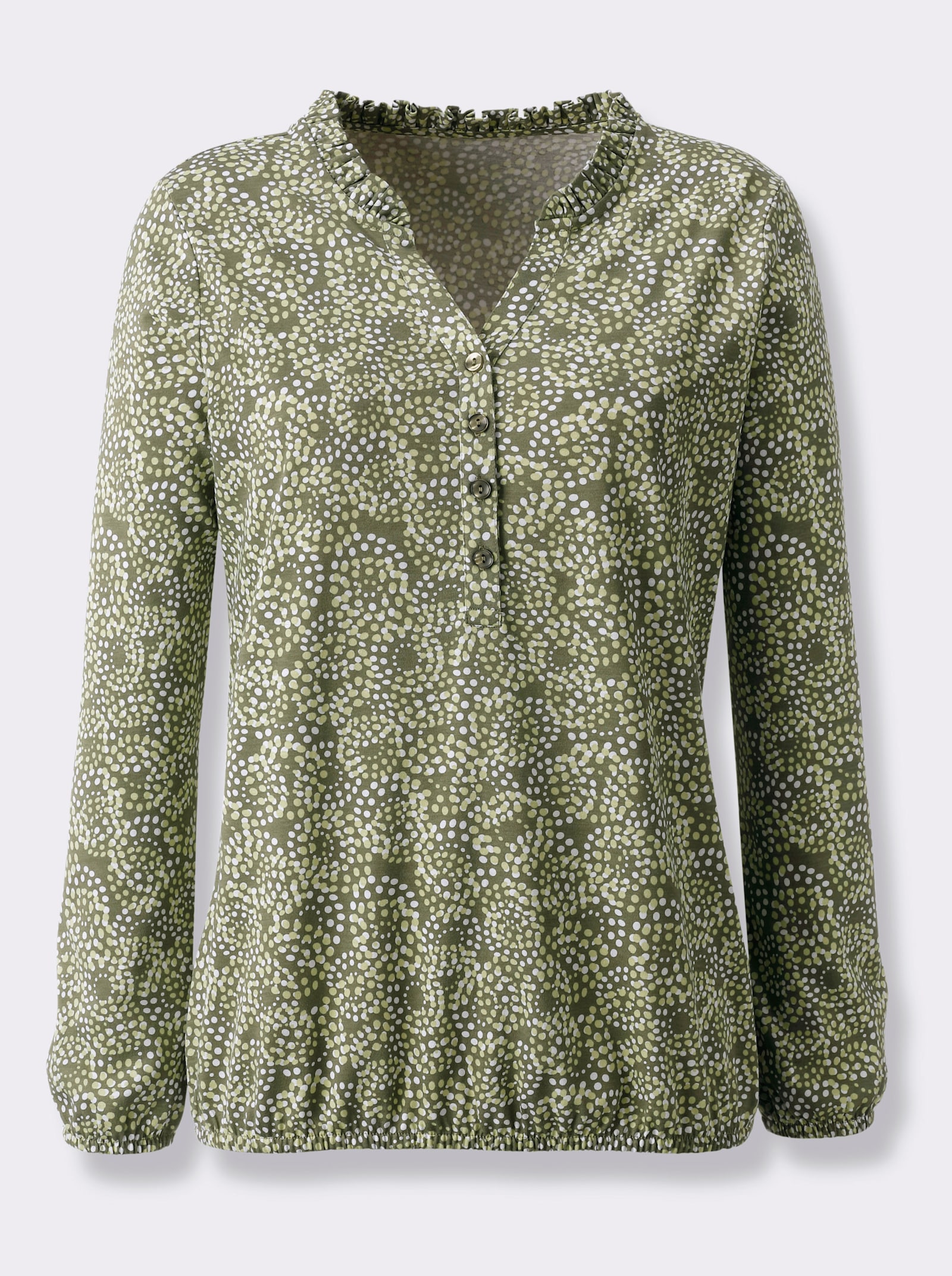 Print-Shirt mit elastischen Abschlüssen - khaki-bedruckt