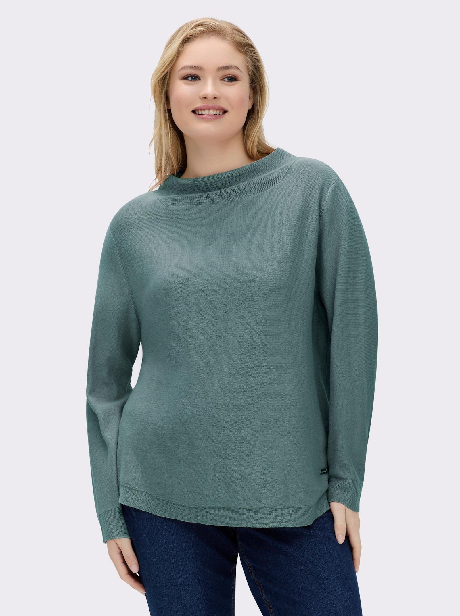 Langarm-Pullover aus reiner Baumwolle - jade