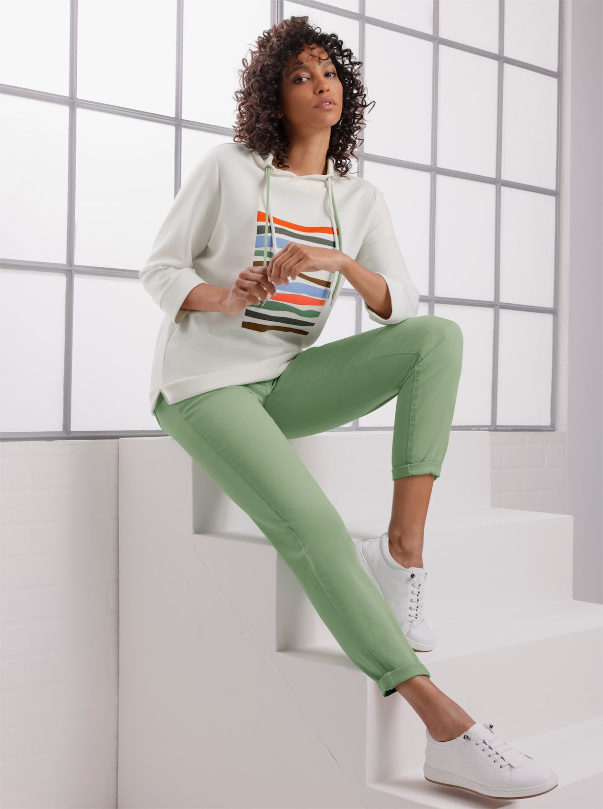 CREATION L PREMIUM Sweatshirt - ecru-eucalyptus-bedruckt