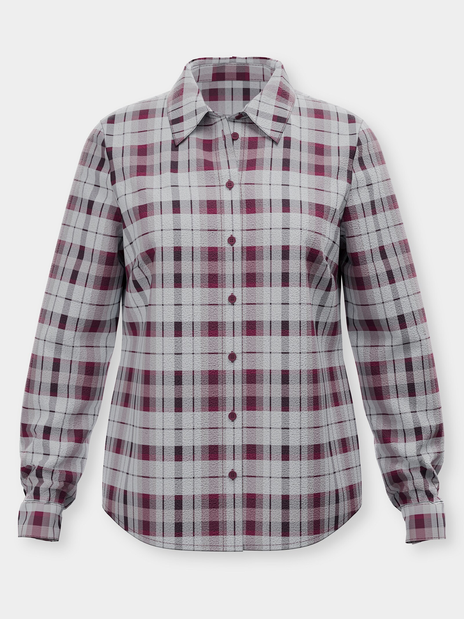 Flanellbluse aus reiner Baumwolle, Webkaro - ecru-aubergine-kariert