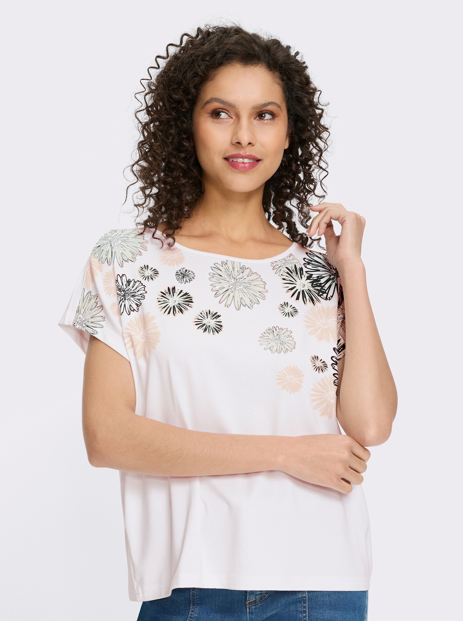 heine Kurzarmshirt mit Blumen-Print - weiß