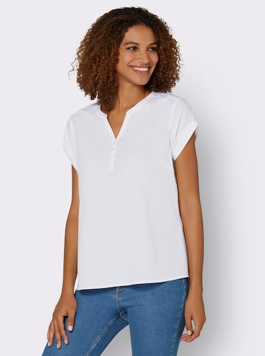 Kurzarmbluse mit Rückenfalte - weiß