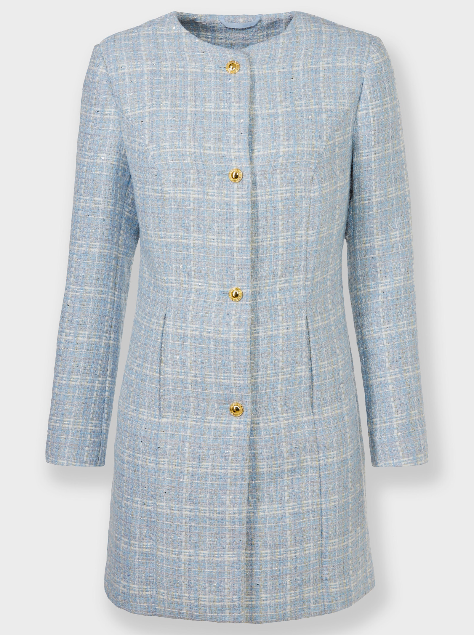 Longblazer mit Pailletten - hellblau-ecru-kariert