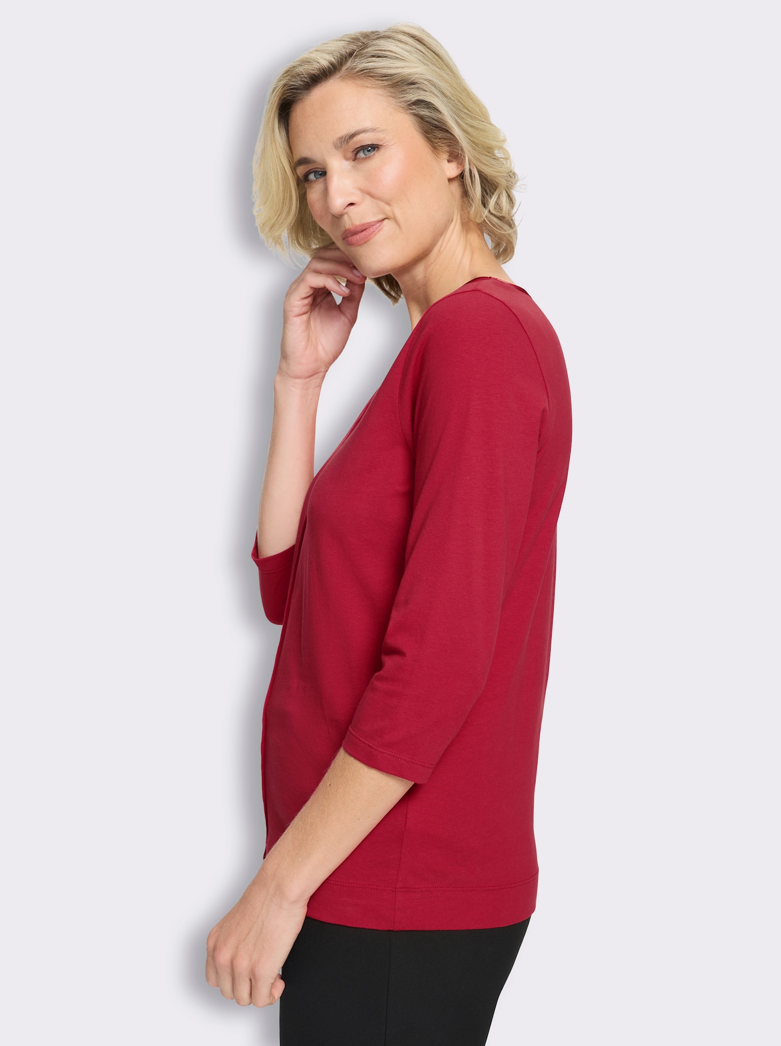 3/4-Arm-Shirt mit Satin-Paspelierung - erdbeere