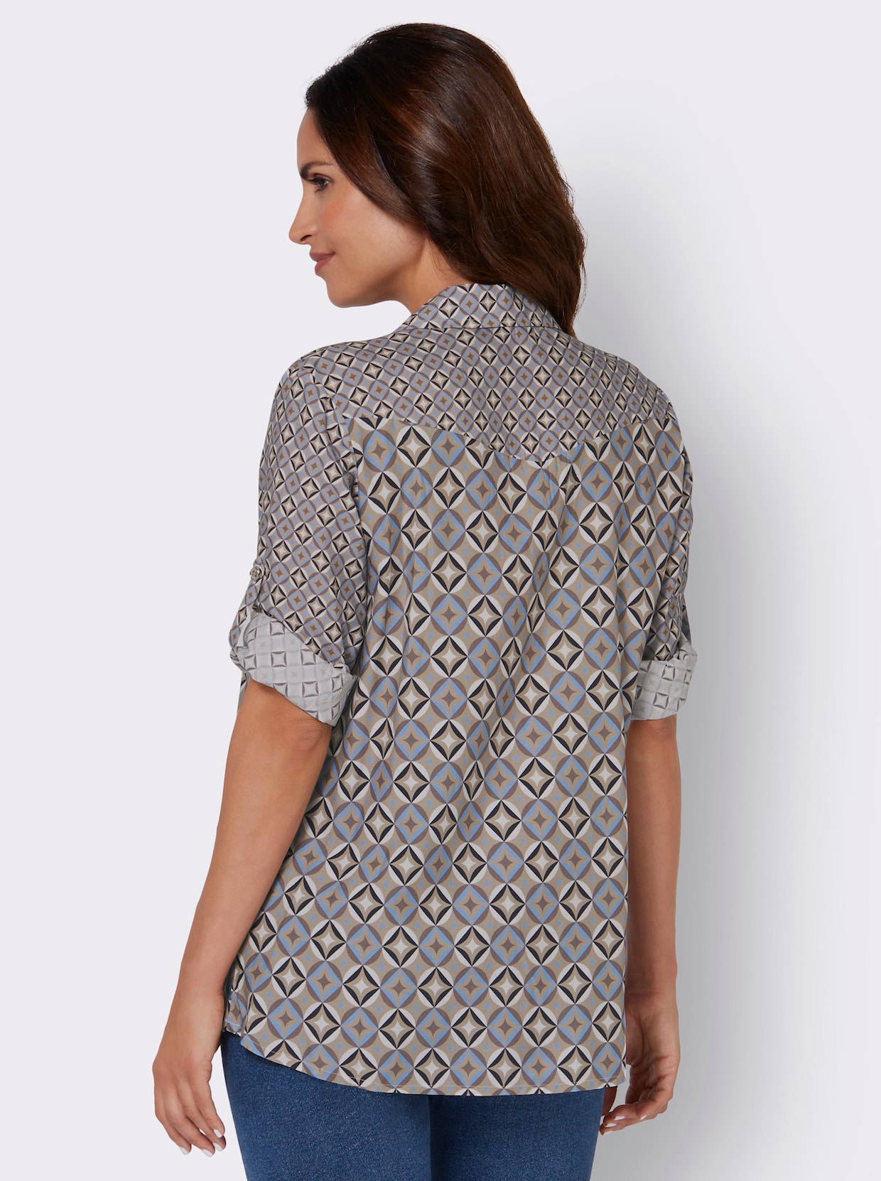 Blouse met print - donkertaupe/marine bedrukt