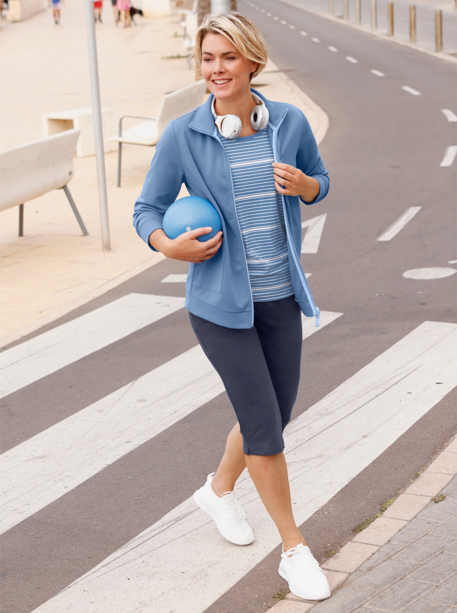 Catamaran Funktionsjacke in formstabiler Interlock-Qualität - mittelblau