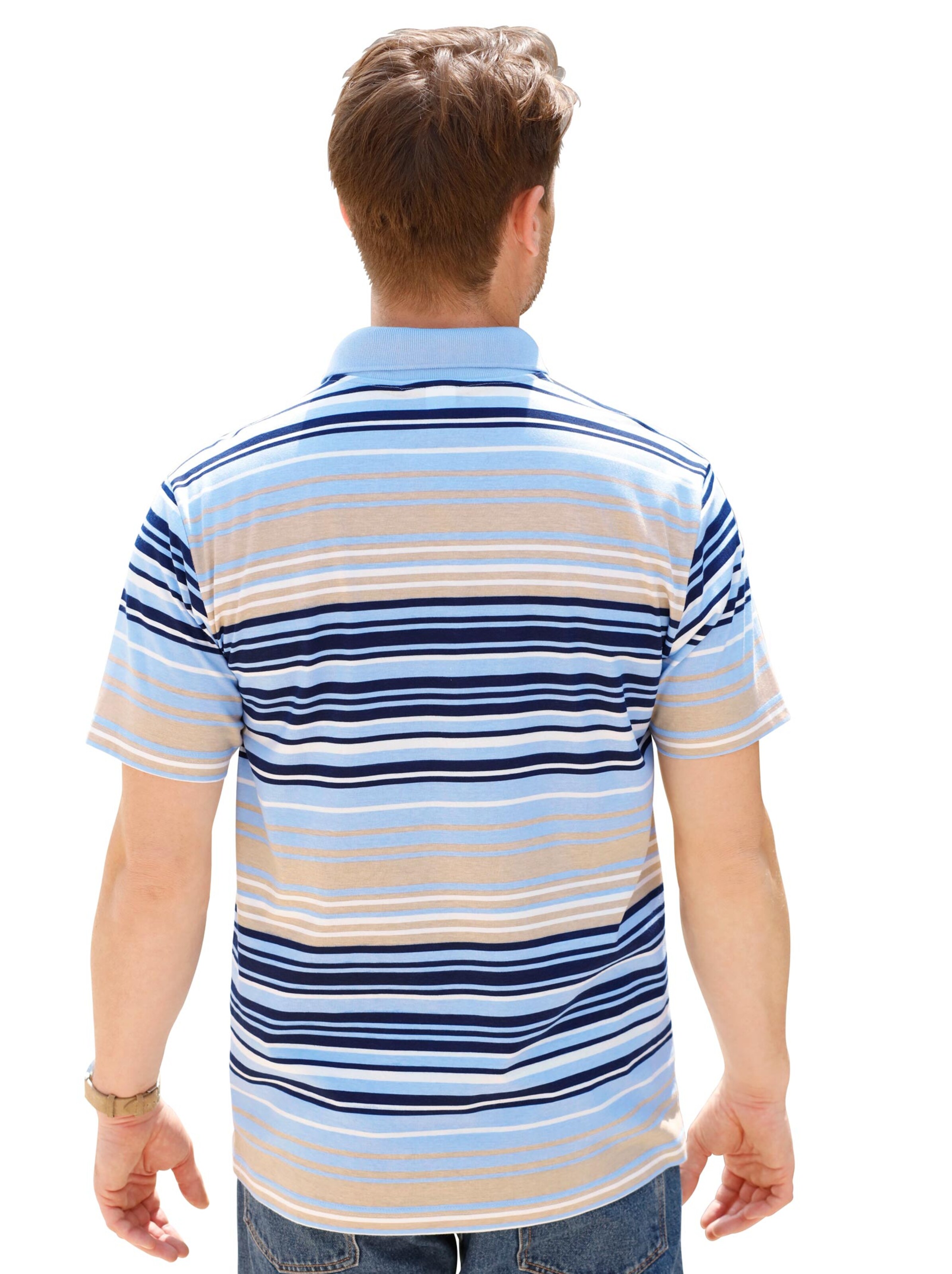 Poloshirt - blau-beige-gestreift