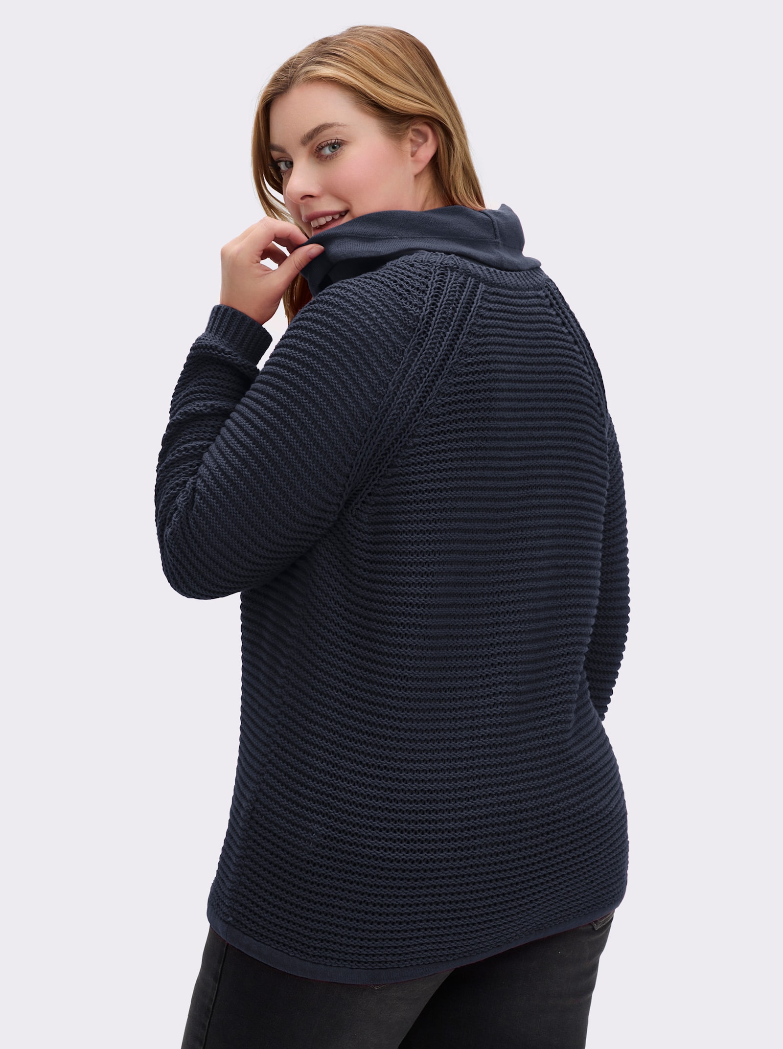 Rollkragenpullover mit Tunnelzug und Bindeband - marine