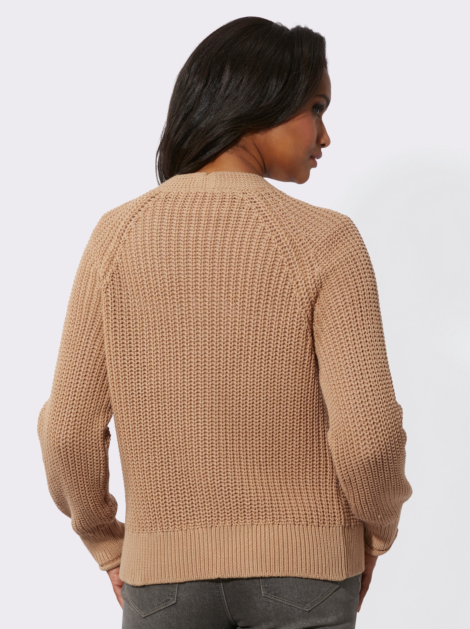 Strickjacke in Grobstrick-Muster - camel